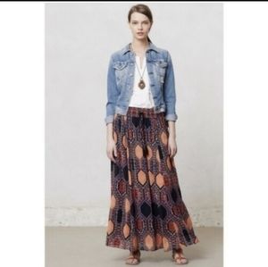 Anthroplogie Maeve Black and Orange Geometric Maxi Skirt